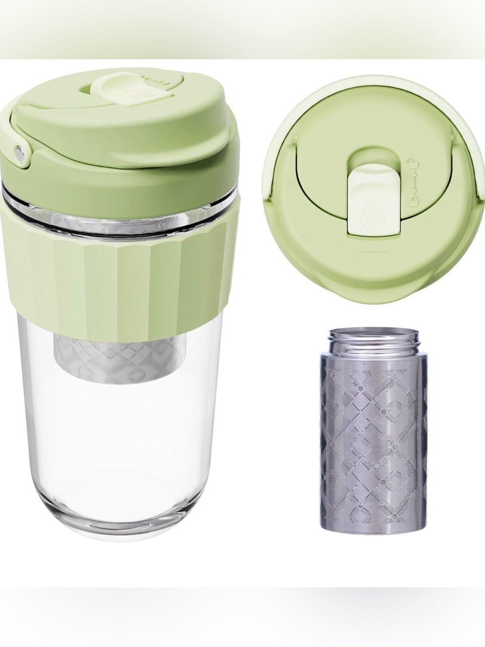 Leak-Proof Glass Tumbler with Stainless Steel Filter - Mint Green 340 Ml/12OZ